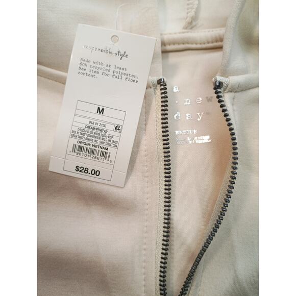 A New Day Women's Cream Double Knit Zip Hoodie Sweatshirt M - Picture 2 of 6